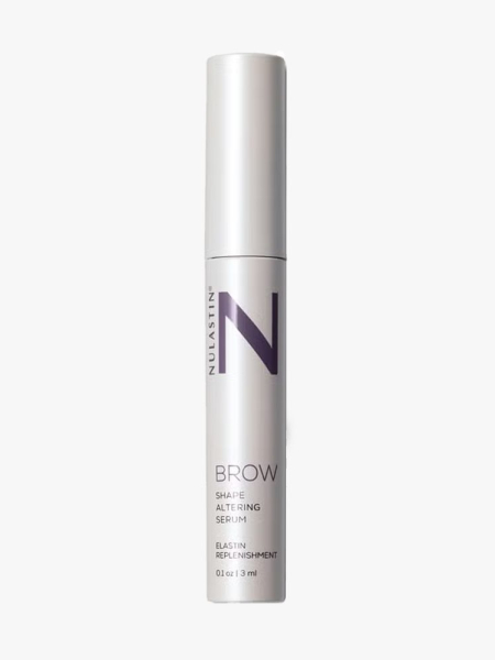 Nulastin Eyebrow Serum in branded component on a light gray background